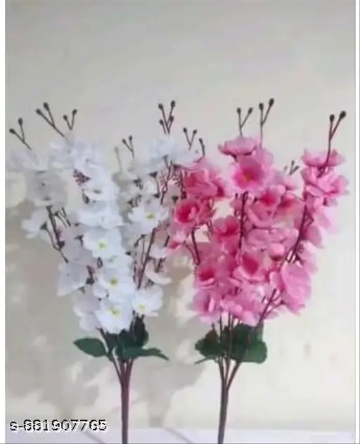 Beautiful Blossom Artificial Flower Bunch ( 22 inch , , 7 sticks ) (Set of 2 – White & Pink)